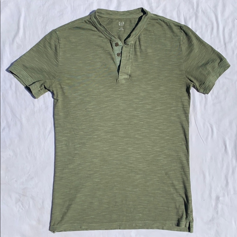 Green, Short Sleeve, Henley, Tee, Lived-In, by GAP